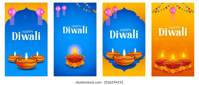 ilustración de diya ardiente en el fondo de Festiva de Diwali feliz para el festival de la luz de la India