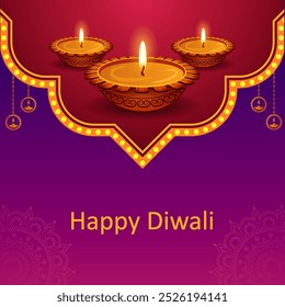 illustration of burning diya on Happy Diwali Holiday background for light festival of India