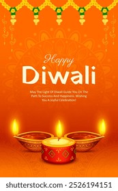 illustration of burning diya on Happy Diwali Holiday background for light festival of India