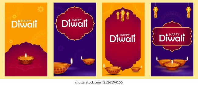 illustration of burning diya on Happy Diwali Holiday background for light festival of India