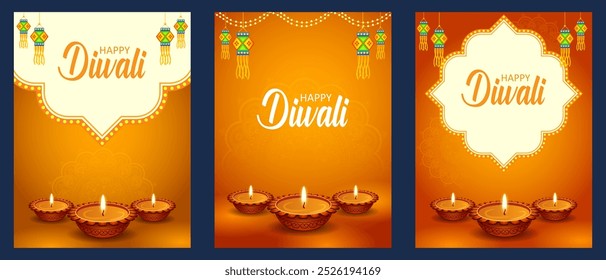 Illustration von brennendem Diya auf Happy Diwali Feiertagshintergrund für Lichtfestival von Indien