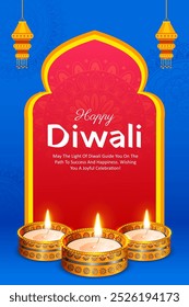 illustration of burning diya on Happy Diwali Holiday background for light festival of India