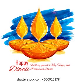 illustration of burning diya on Happy Diwali Holiday watercolor background for light festival of India