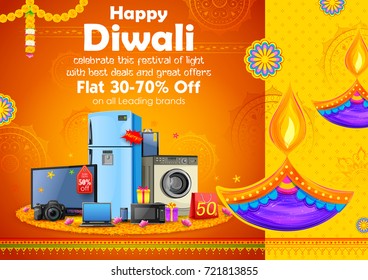 ilustração de queima diya em feliz Diwali Holiday Sale anúncio promoção fundo para festival de luz da Índia