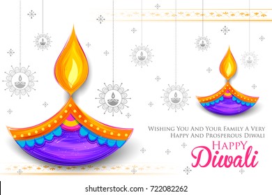 illustration of burning diya on Happy Diwali Holiday background for light festival of India