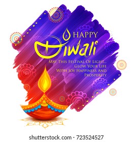 illustration of burning diya on Happy Diwali Holiday background for light festival of India