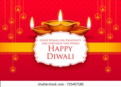 illustration of burning diya on Happy Diwali Holiday background for light festival of India