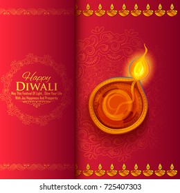 illustration of burning diya on Happy Diwali Holiday background for light festival of India