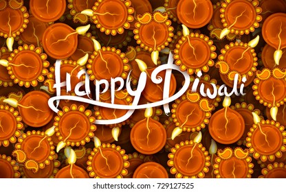 illustration of burning diya on Happy Diwali Holiday background for light festival of India