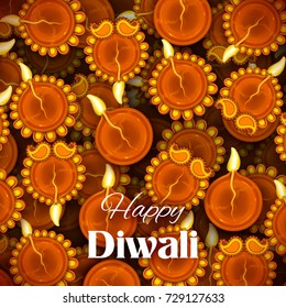 illustration of burning diya on Happy Diwali Holiday background for light festival of India