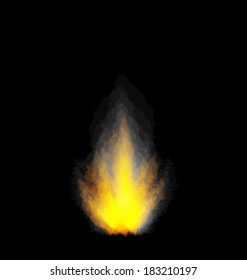 Illustration burning fire flame on black background - vector 