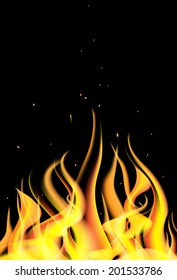 illustration of burning fire flame on black background