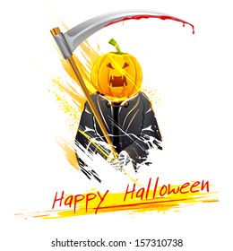 illustration of burning Halloween grim with pumpkin head