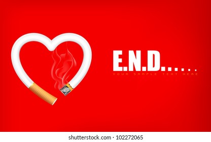 illustration of burning heart shape cigarette showing end of life