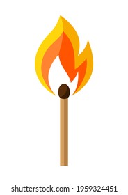 Illustration of burning match. Firefighting item. Adversting icon for industry and business.