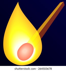 Illustration of the burning match on dark background