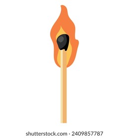 An illustration of a burning matchstick. Doodle match with a flame.