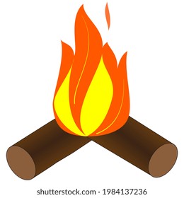 Illustration of burning timber isolated on white background