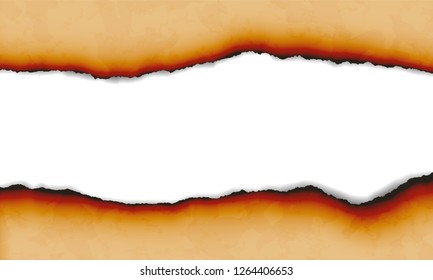 Illustration of burnt torn paper isolated on white background with space for text - vector