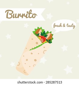 Illustration of burrito on seamless background. Element of menu. Fast food.