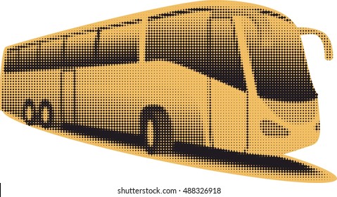 illustration of bus. black dots and color drawing, white background