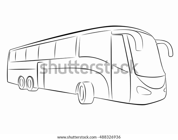 Illustration Bus Black White Drawing White Stock Vector (Royalty Free ...