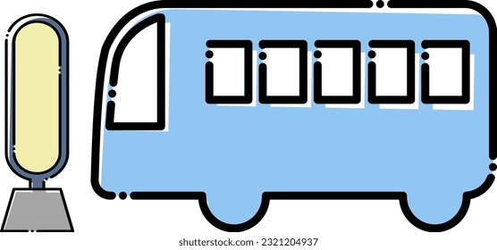 Illustration of a bus stop at a bus stop with an interrupted line. Concept of public transportation.
