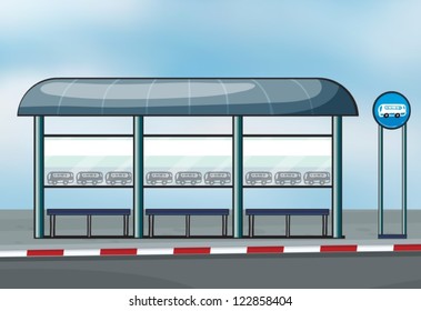 Illustration of a bus stop on a road