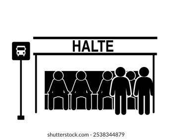 illustration of a bus stop and people waiting for the bus at the bus stop