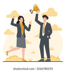 Illustration of business achievement goals, focusing on strategies to achieve success and growth