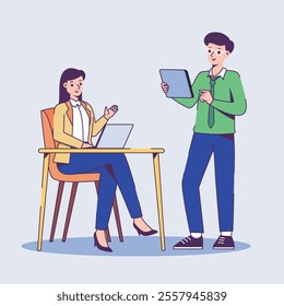 Illustration of Business Collaboration with Man and Woman