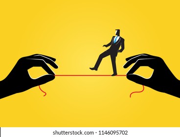 An Illustration of business concept, businessman walking on thin rope 