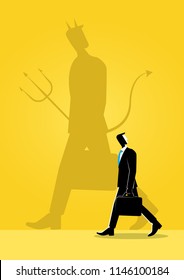 An Illustration of business concept, businessman walking with his evil shadow reflection