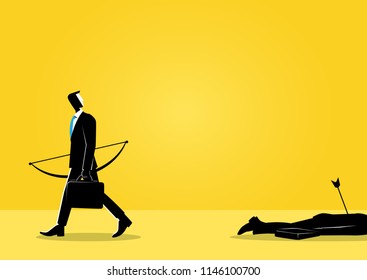 An Illustration of business concept, businessman walking with dead body left behind