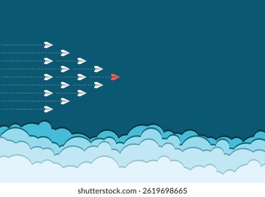 illustration of the Business concept of Leadership with a paper airplane flying through the sky