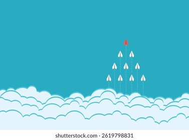 illustration of the Business concept of Leadership with a paper airplane flying through the sky