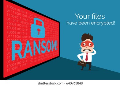 Illustration of business data has been encrypted by ransom ware, Wanna Cry malware concept.