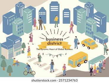 An illustration of a business district landscape