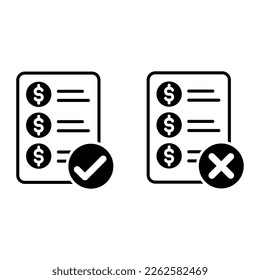illustration of business document with checkmark and cross symbol icon vector