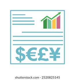 Ilustración de un documento comercial con un gráfico y un signo de dólar. Icono de gráfico de negocios sobre fondo para gráfico y Diseño web. Símbolo de concepto de ilustración creativa