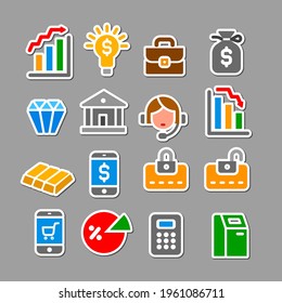 illustration of business and finance colorful stickers set