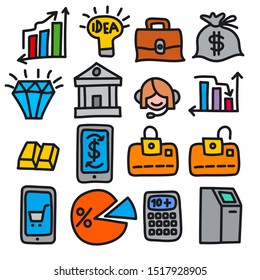 illustration of business and finance icons set black outline