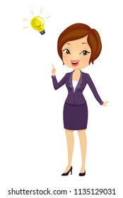 Illustration of a Business Girl with Open Light Bulb for Idea