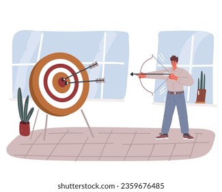 Illustration of Business Goals Achievement Concept. Businesspeople Team Carry Huge Arrow with Businessman Standing on it Running to Huge Target. Aim Mission Challenge Task Solution.