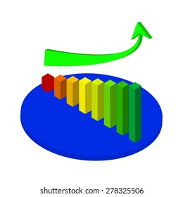 Illustration of Business graph and chart with going up arrow on stage