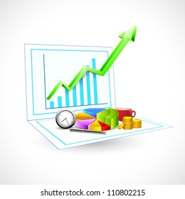 illustration of business graph with coin and clock