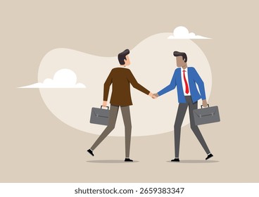 An illustration of a business handshake between two men. Partnership, agreement, deal, collaboration and trust.