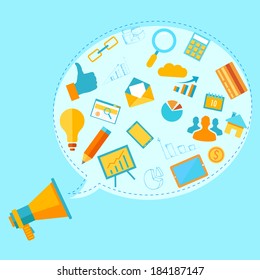 illustration of business icon coming put of megaphone