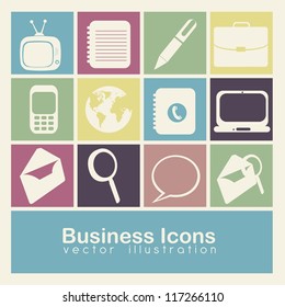 Illustration of business icons colors boxes, vector illustration
