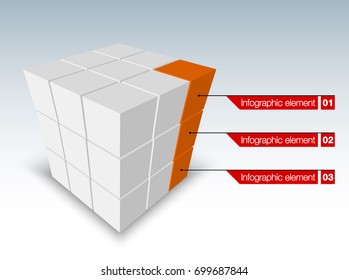 illustration of business infographic made of cube. The constituent elements of a cube 3d chart concept infographics